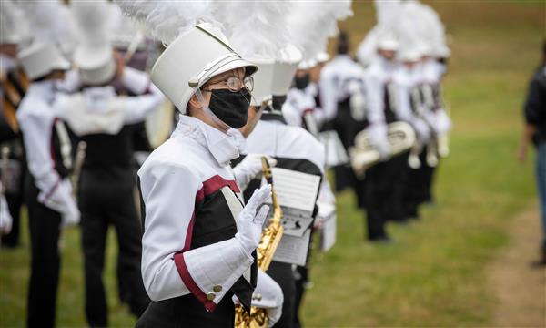 Band plays while marching